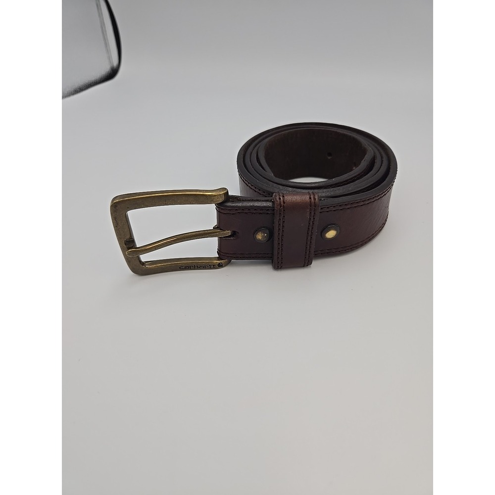 Carhartt Men's Dark Brown Leather Belt Carhartt Logo Belt Buckle Size 38 Long